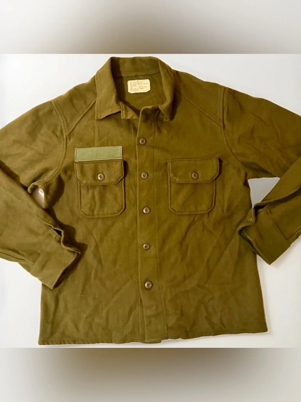 VTG 70s Army Cold Weather Field Shirt Olive Green 108 Wool Blend Jacket Mens L